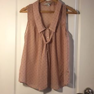 Peach Polka Dot Button Down Blouse